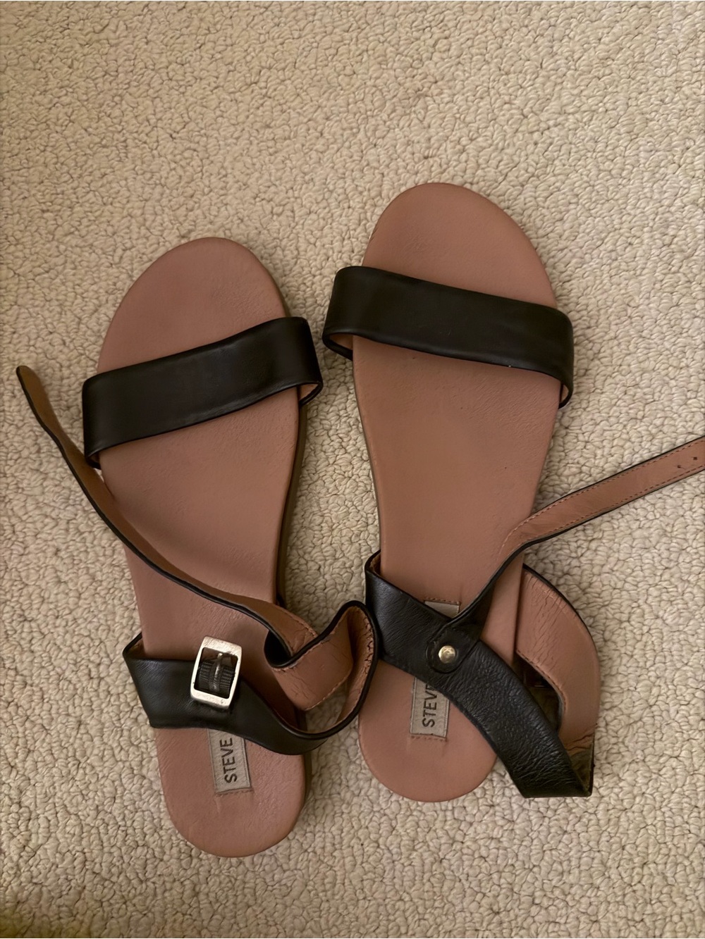 Steve Madden Black and Tan Leather Ankle-Strap Sandals